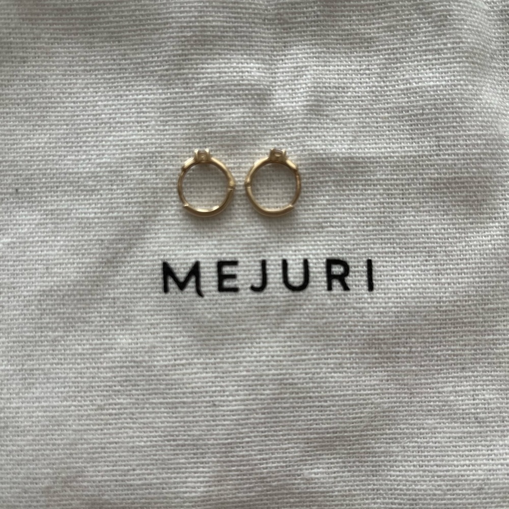 Mejuri 14k solid gold white sapphire mini hoops